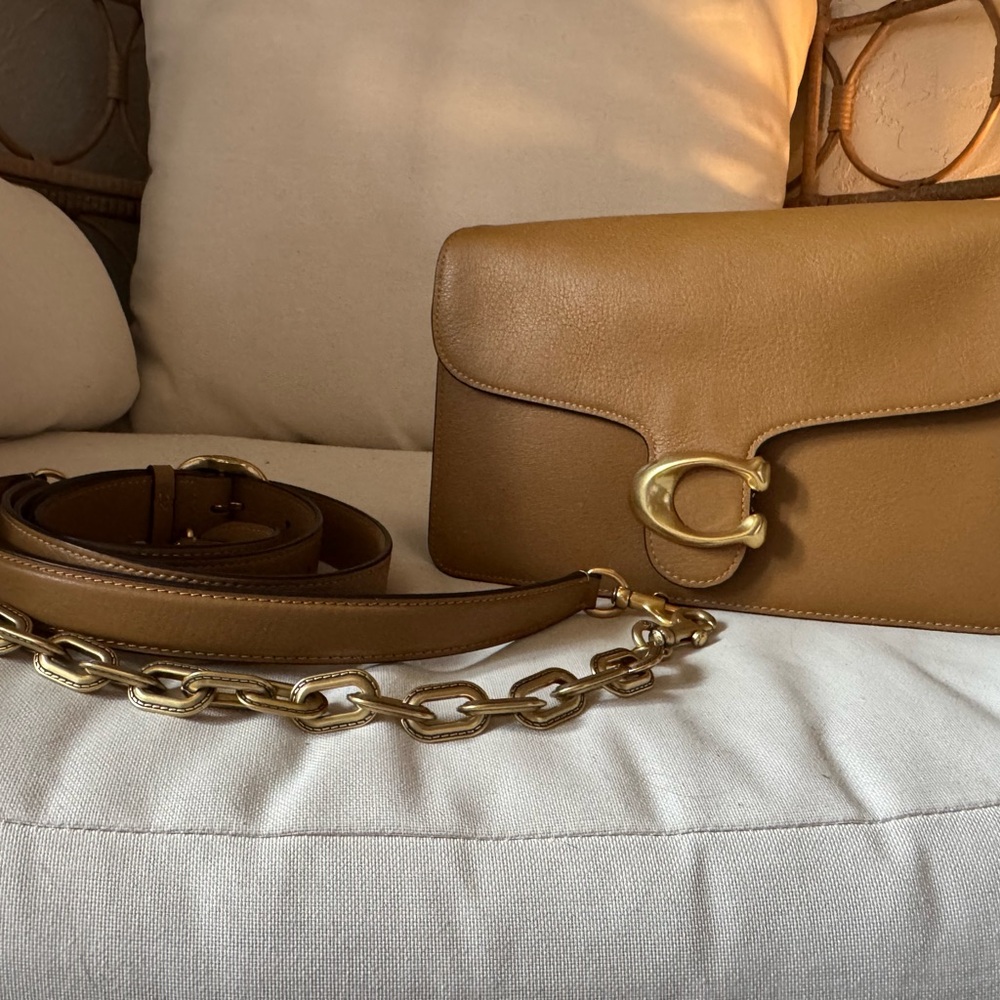 Coach Tan Leather Crossbody Bag with Gold Chain